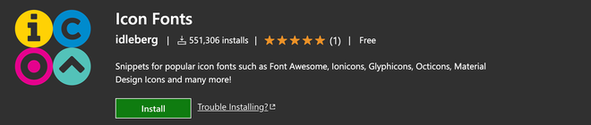 Quick insertion of vector icon libraries like FontAwesome directly into HTML files