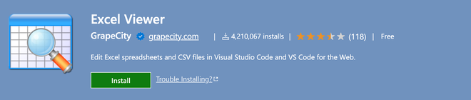 Preview of files in CSV and Excel format via Excel Viewer on Visual Studio Code