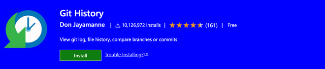 Visual analysis of the branches and logs of commits via Git History on VSCode