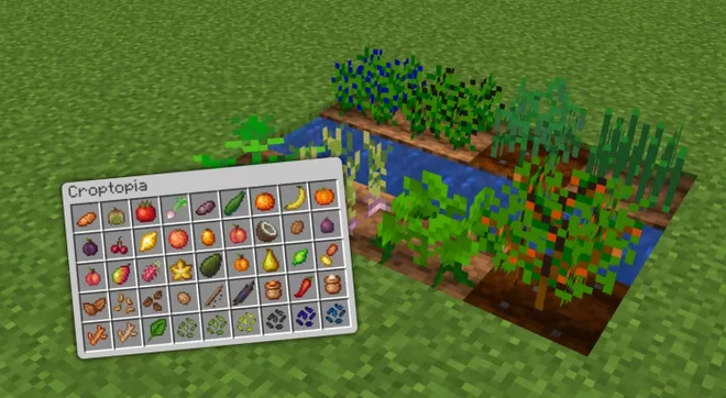 Champs cultivés avec de nouvelles espèces de fruits et légumes mis en œuvre par le mod Croptopia