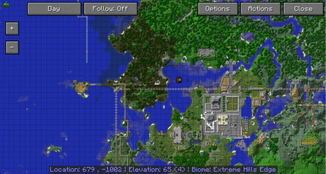 Capture d’écran du JourneyMap pour Minecraft avec minimumppa active et point de cheminement