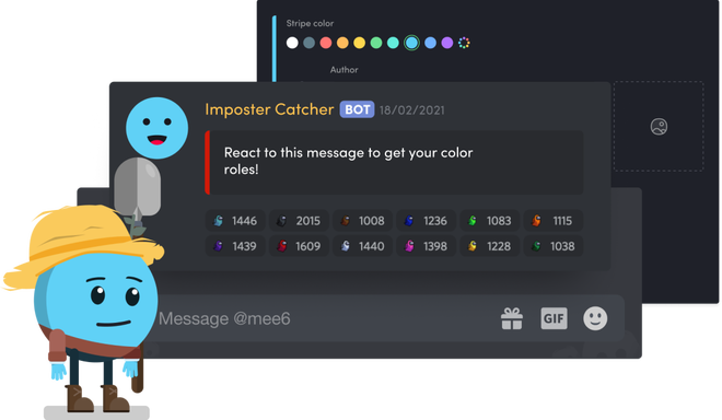 Messaggio di MEE6 in un server Discord con le reazioni per assegnare i ruoli colore