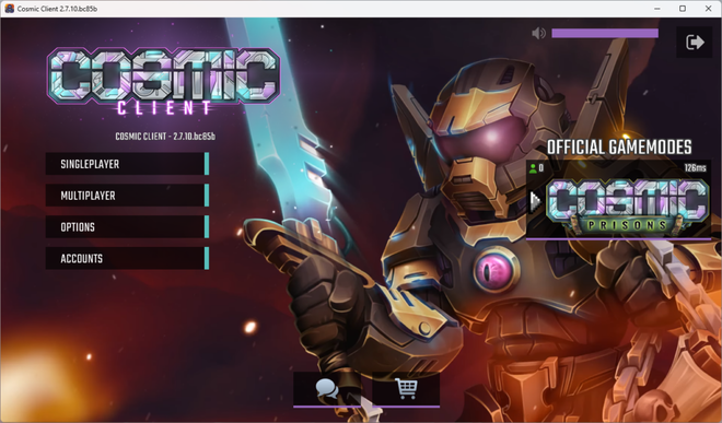 Spieloptionen und Mod PvP im Cosmic Client vorhanden