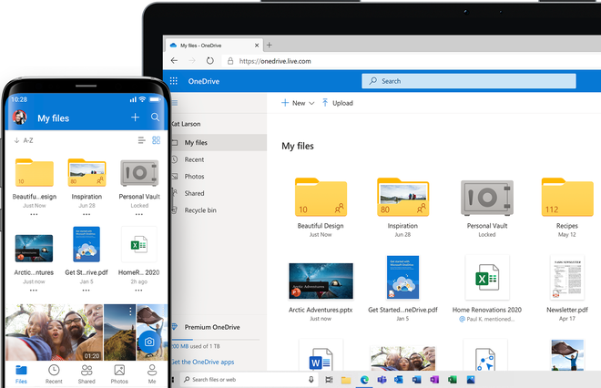 Interfaccia di Microsoft OneDrive con le cartelle condivise e gli stati di sincronizzazione dei file
