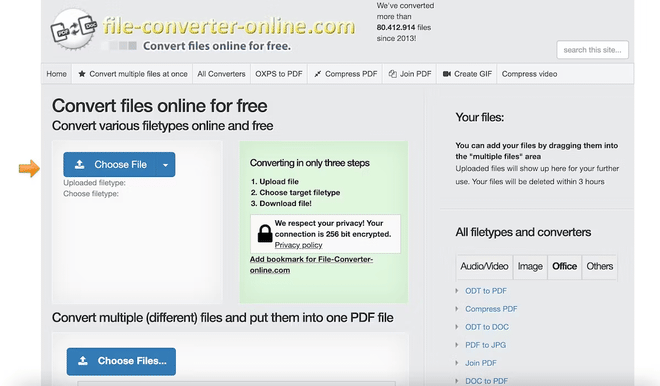 Layout semplificato e area di upload del tool File-Converter-Online.com