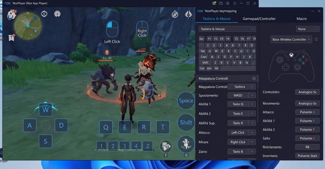 Mappatura di tastiera, mouse e controller in NoxPlayer su Windows