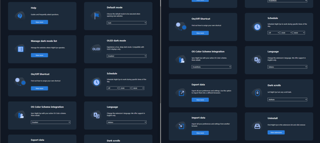 Anteprima di un sito web con la modalità scura fluida attivata tramite Night Eye