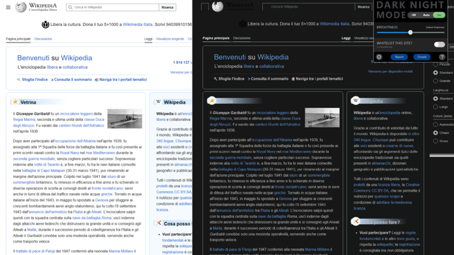 Interfaccia utente semplice e leggera dell’estensione Dark Night Mode