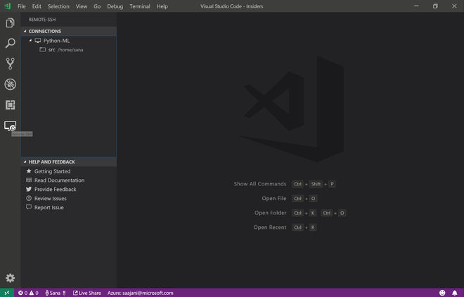 Visual Studio Code con il pannello dell’estensione Remote - SSH e la connessione a un server remoto