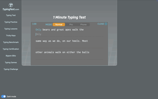 Schermata del sito storico TypingTest per misurare accuratamente le WPM