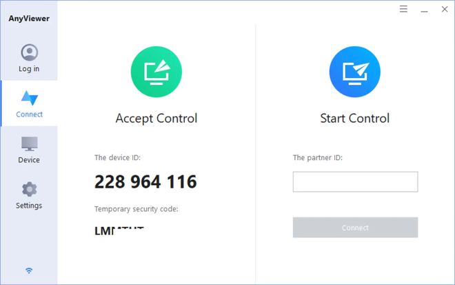 Interfaccia del software AnyViewer per l’accesso sicuro al PC remoto