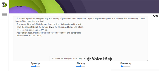 Interfaccia del servizio ReadLoud per la conversione testo-voce