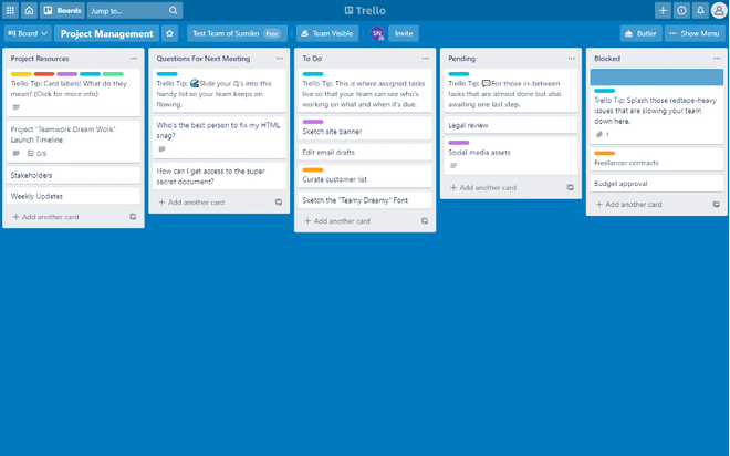 Tipica bacheca Kanban di Trello con schede e liste per la gestione task
