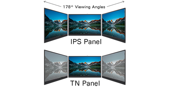 Schema degli angoli di visione di un pannello IPS e di uno TN: colori stabili contro colori che virano
