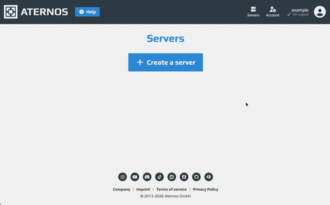 Pannello di Aternos con il pulsante per creare un nuovo server Minecraft in evidenza