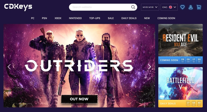 Clés CD Interface principale du site avec les offres présentées