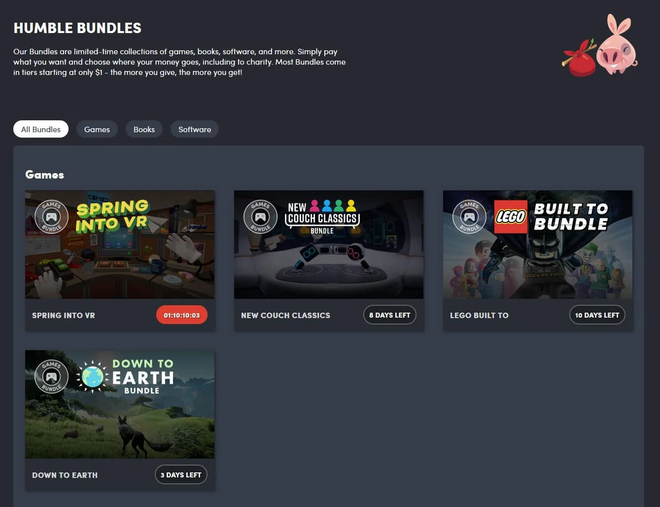 Exemple de jeux PC proposés sur le magasin Humble Bundle