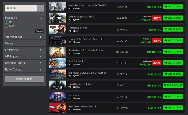 Procédure de gestion du panier d’achat et d’achat sur Green Man Gaming