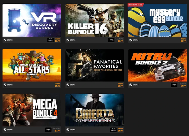 Interface pour la création d’un paquet de jeu personnalisé sur Fanatical