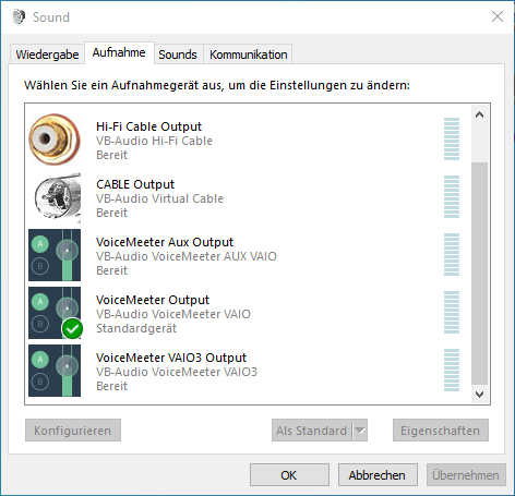 Impostazione dei dispositivi di registrazione predefiniti in Windows verso Voicemeeter Output