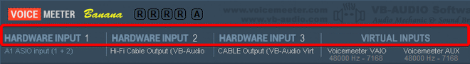 Assegnazione dei flussi in entrata agli ingressi hardware o virtuali di Voicemeeter