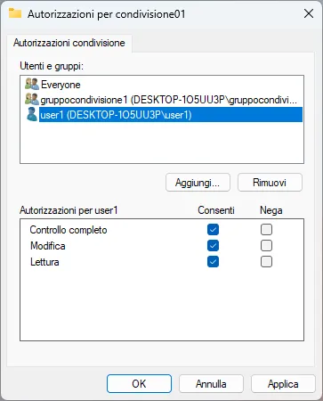 Condividere una cartella in locale su windows 10