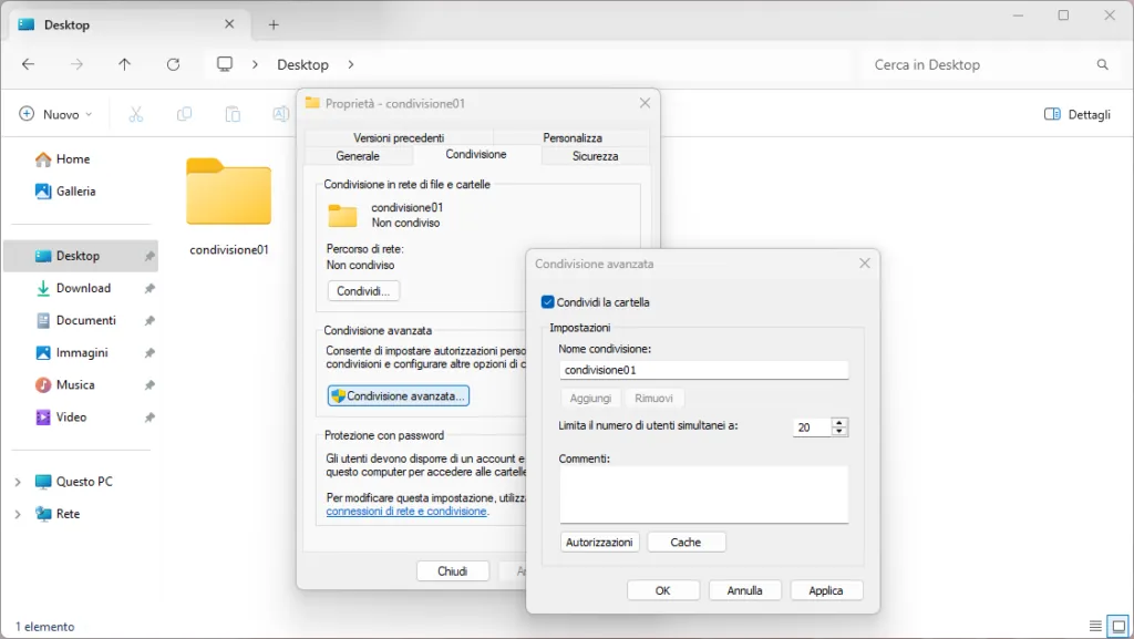 Condividere una cartella in locale su windows 7