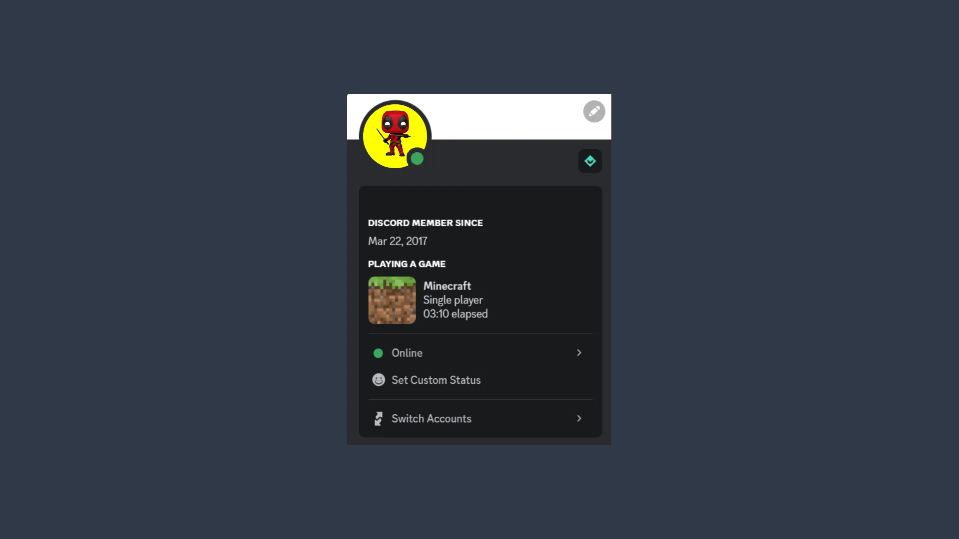 cover stato di gioco personalizzato su discord