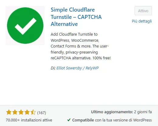 Proteggere il sito wordpress con cloudflare turnstile 1